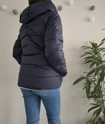 Doudoune manteau imperméable court réversible matelassé bleu marine doré