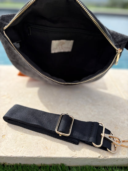 Sac banane en tissu velours doux texturé noir