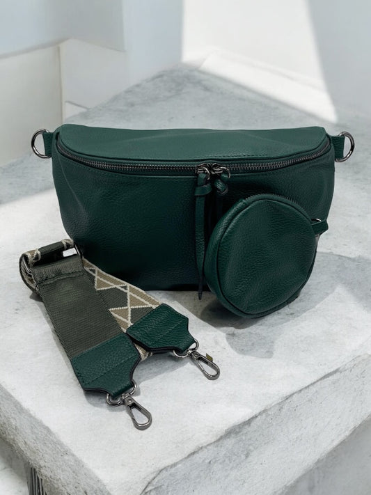 Sac banane XL simili cuir vert forêt avec porte monnaie