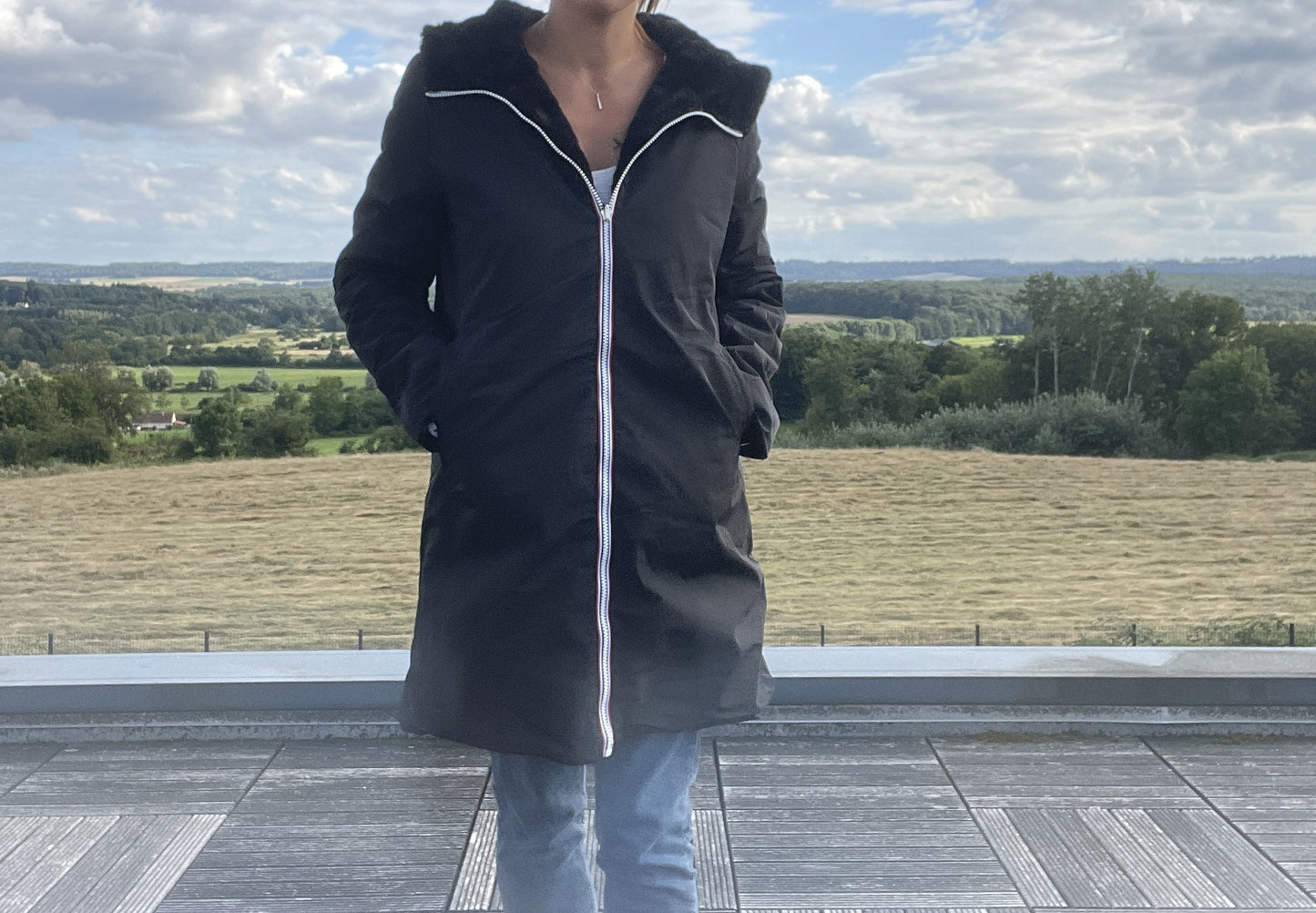 Melya Melody - Manteau long fourré fausse fourrure réversible imperméable noir - Curvy