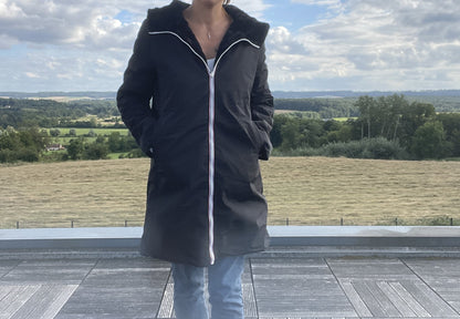 Melya Melody - Manteau long fourré fausse fourrure réversible imperméable noir - Curvy