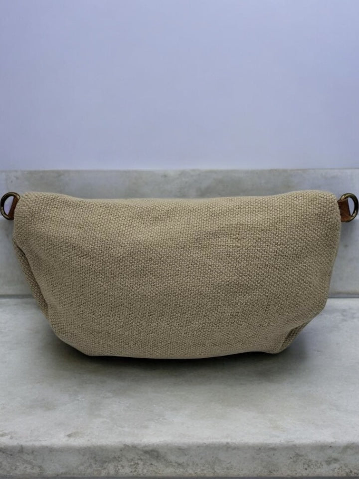 Nouveautés - Sac banane en jute beige 2 poches doubles curseurs