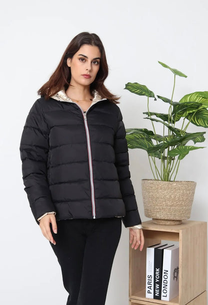 Nouveautés - Doudoune courte FEMME imperméable, matelassé noir et réversible doré