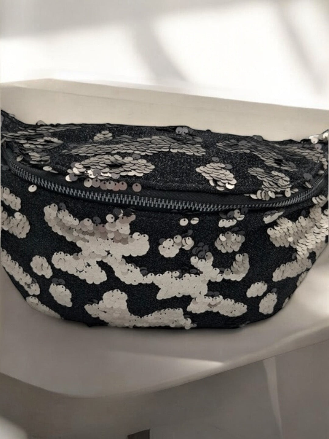 Sac banane XL sequins noir et argents