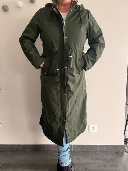 Manteau long type trench ciré hauteur genoux kaki fourré imperméable - Curvy