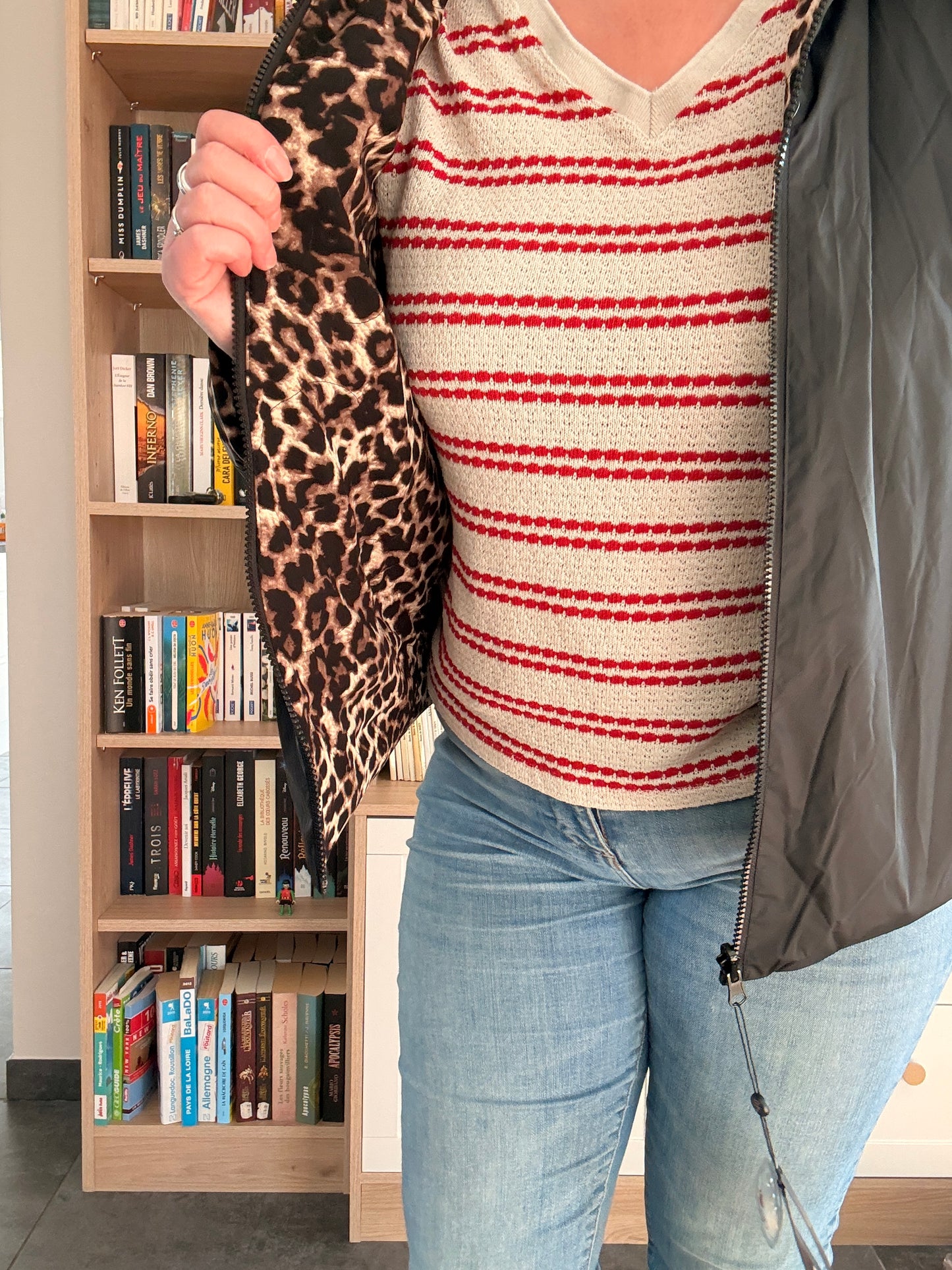 Laura Jo - Imperméable noir réversible léopard court mi-saison garnissage ouate