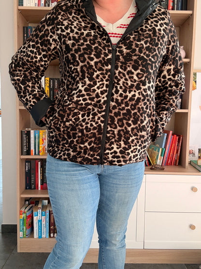 Laura Jo - Imperméable noir réversible léopard court mi-saison garnissage ouate