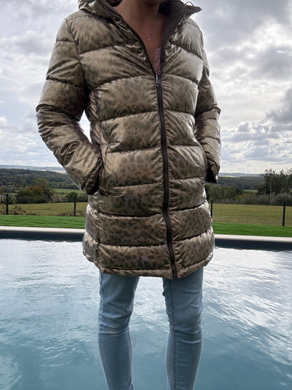 Melya Melody - Manteau long réversible et imperméable matelassé kaki marron/léopard