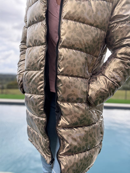 Melya Melody - Manteau long réversible et imperméable matelassé noir/léopard