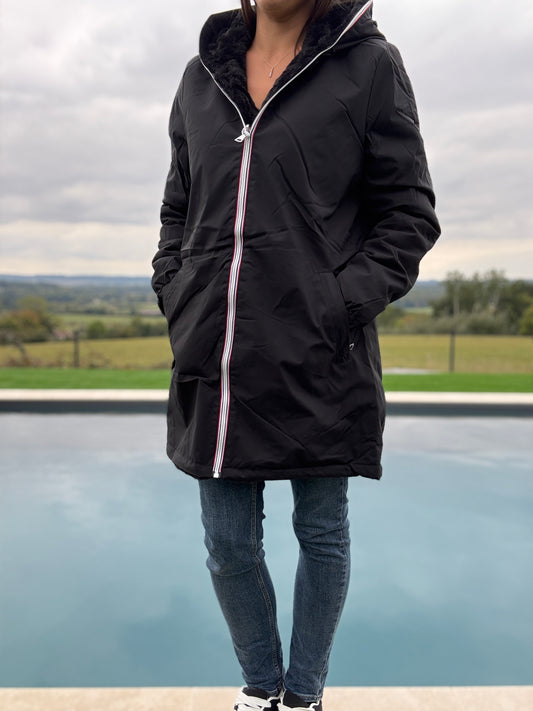 New Lolo - Manteau long noir fourré complet réversible imperméable