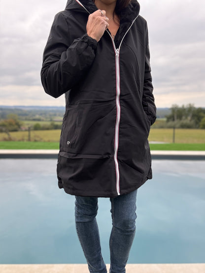 New Lolo - Manteau long noir fourré complet réversible imperméable