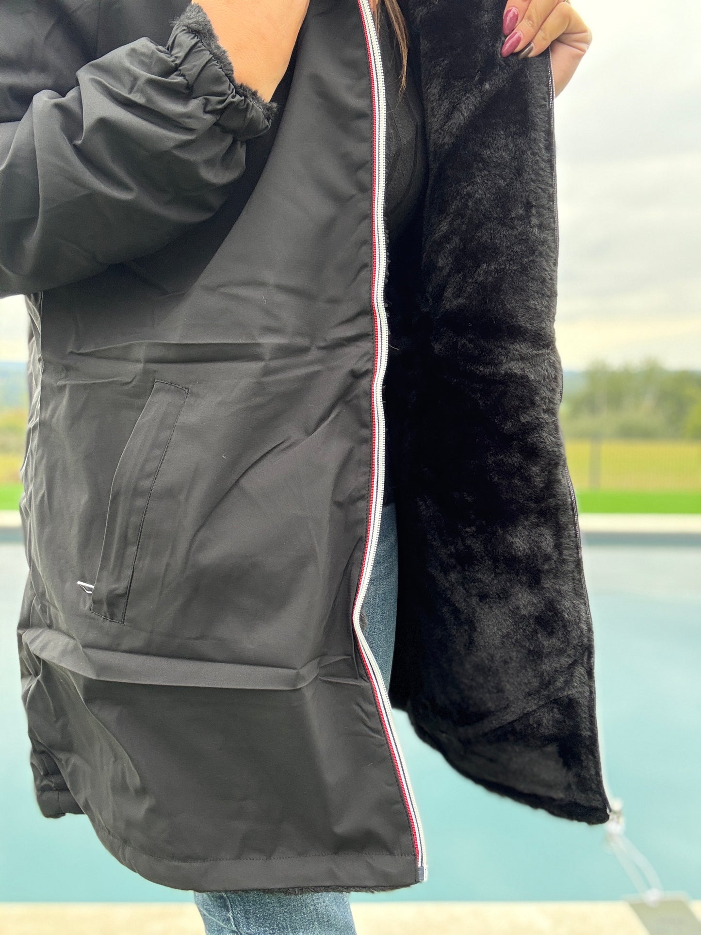 New Lolo - Manteau long noir fourré complet réversible imperméable - Curvy