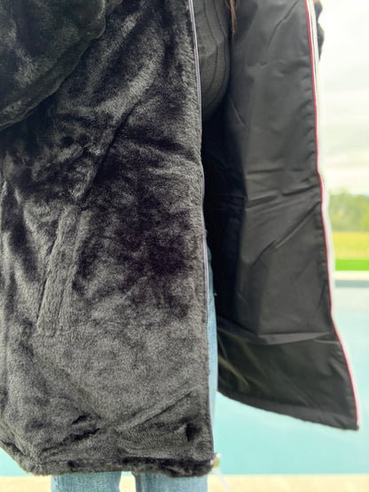 New Lolo - Manteau long noir fourré complet réversible imperméable