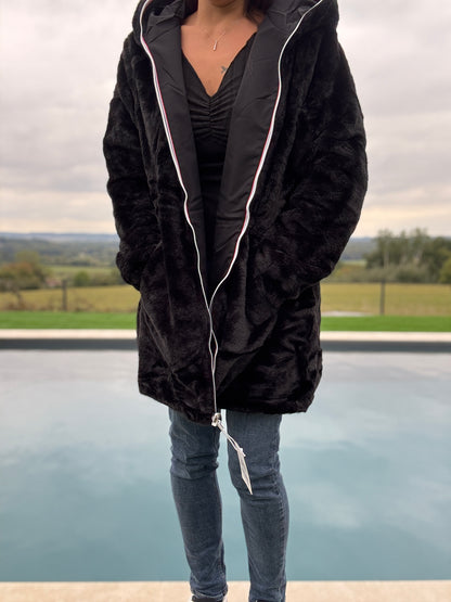 New Lolo - Manteau long noir fourré complet réversible imperméable - Curvy