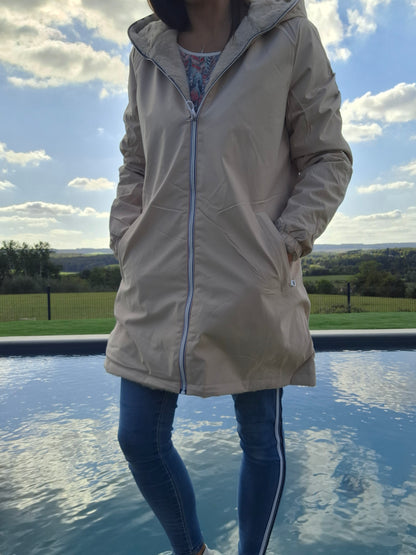 New Lolo - Manteau long beige fourré complet réversible imperméable