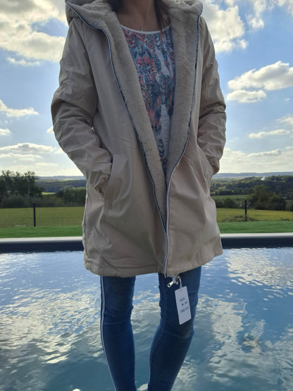 New Lolo - Manteau long beige fourré complet réversible imperméable