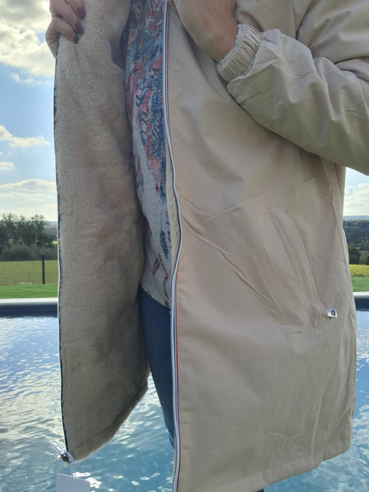 New Lolo - Manteau long beige fourré complet réversible imperméable