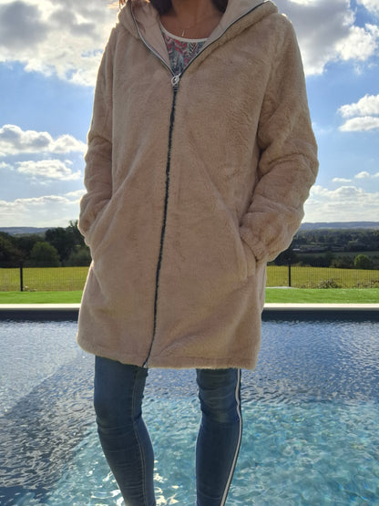 New Lolo - Manteau long beige fourré complet réversible imperméable