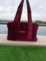 Sac week-end de voyage polochon velours cotelé couleur Rouge bordeaux