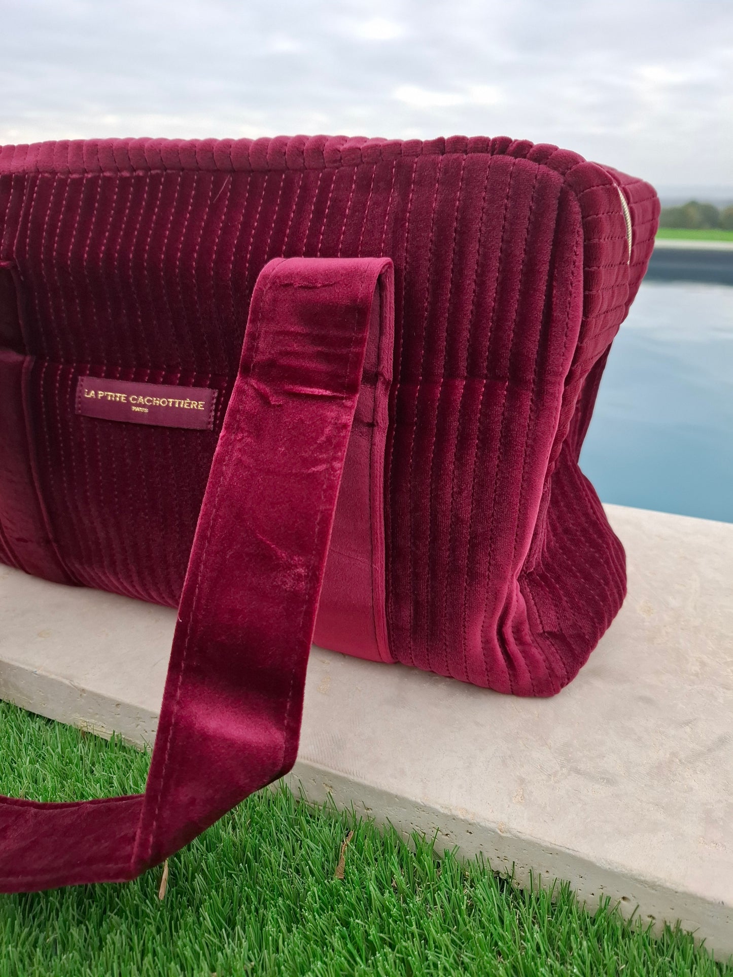 Sac week-end de voyage polochon velours cotelé rouge bordeaux