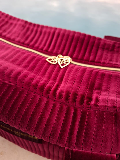 Sac week-end de voyage polochon velours cotelé rouge bordeaux