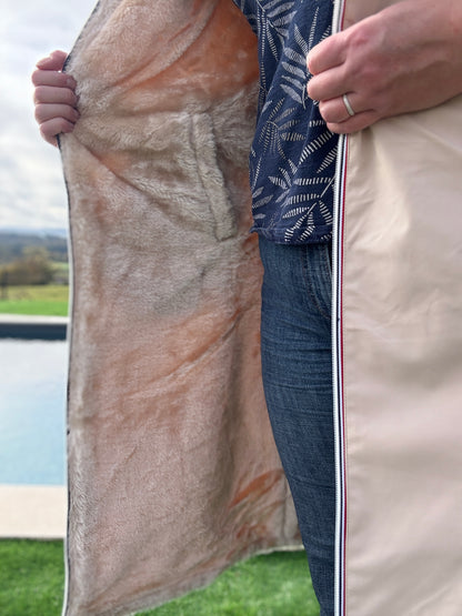 New Lolo - Manteau chaud long hauteur genoux beige crème fourré complet réversible imperméable