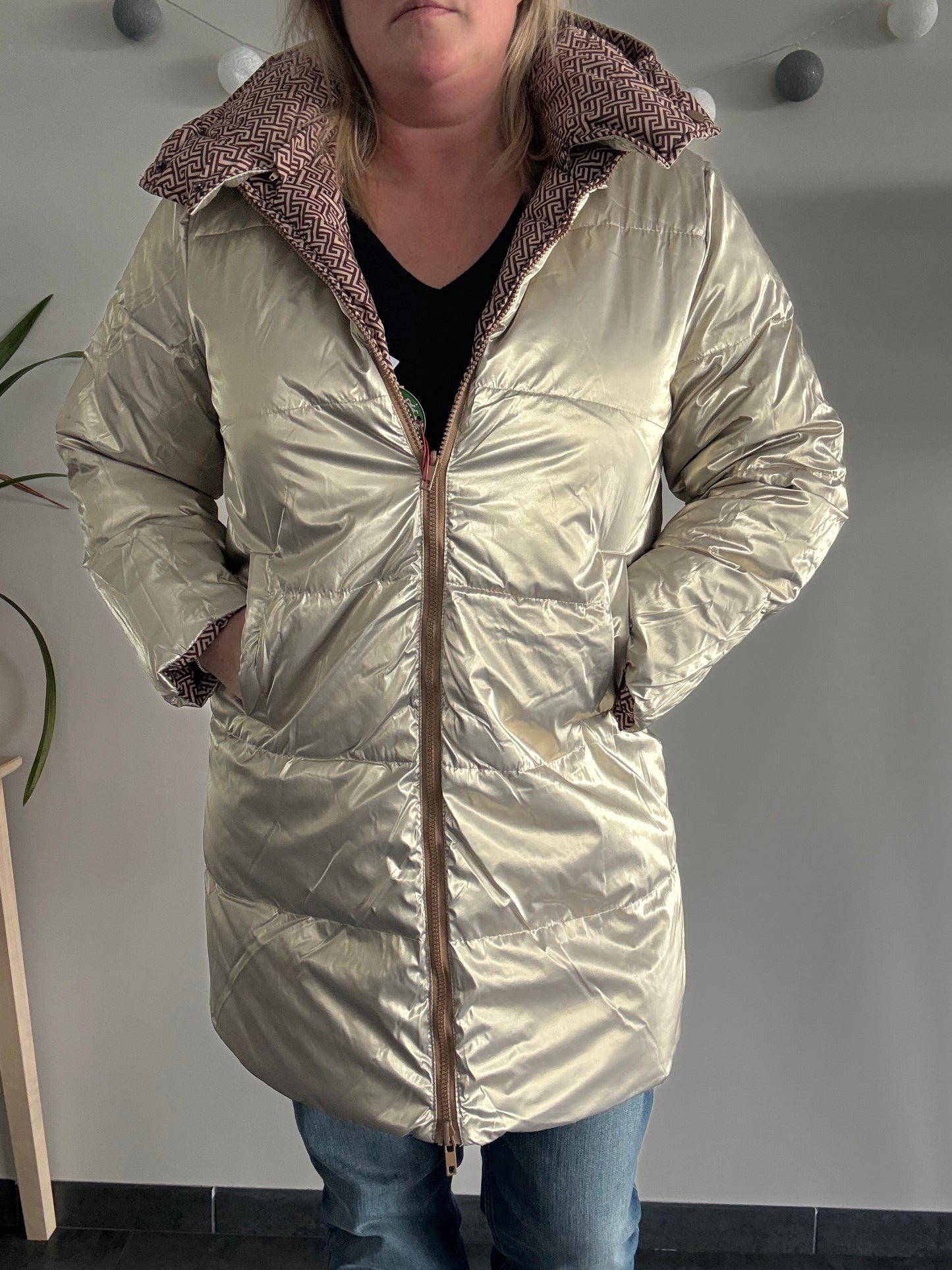 Escandelle - Manteau long  réversible imperméable matelassé marron doré