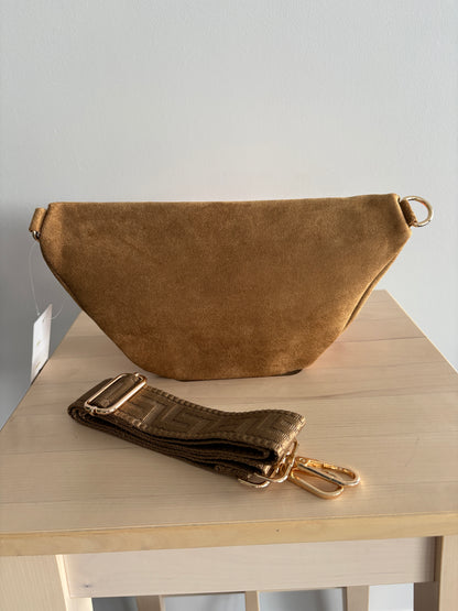 Sac banane toucher daim 2 poches camel sangle fantaisie