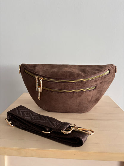 Riñonera efecto ante 2 bolsillos correa estampada color Marrón chocolate