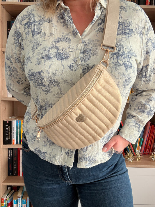 Sac banane en tissu irisé texturé relief élégant couleur Écru