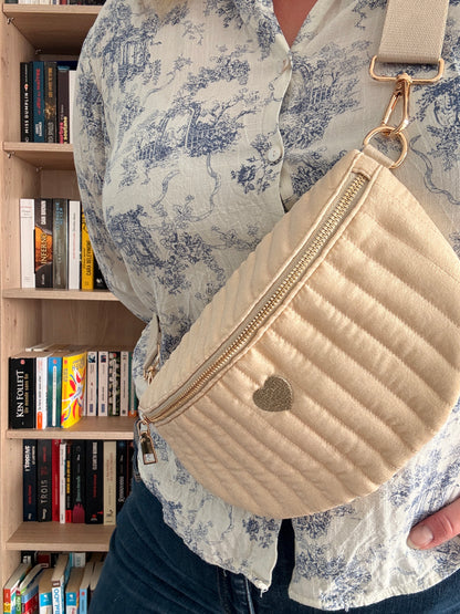 Sac banane en tissu irisé texturé relief élégant couleur Écru