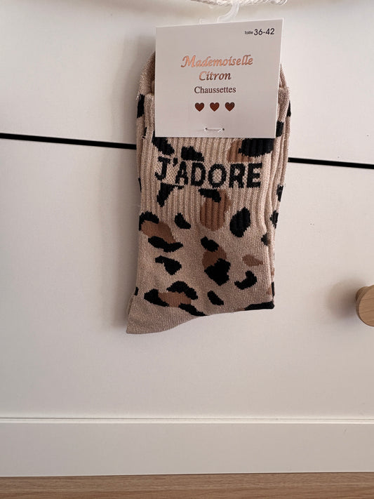 Chaussettes pailletées Léopard « J’adore »