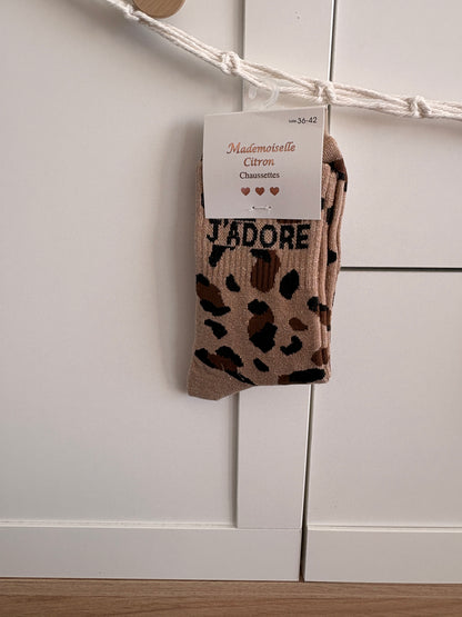 Calcetines Altos con Lentejuelas de Leopardo I love - Calcetines para Mujer