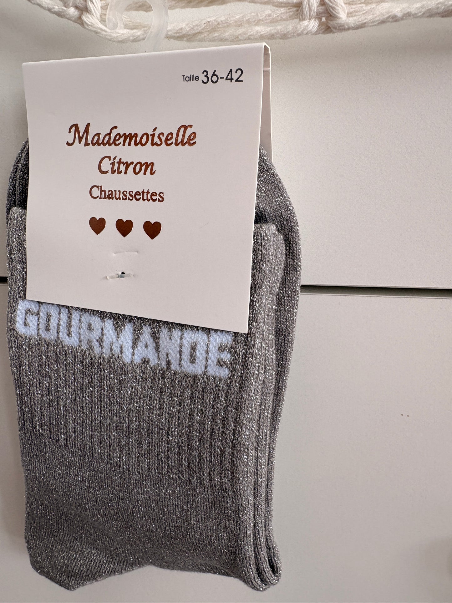 Chaussettes hautes pailletées “Gourmande”