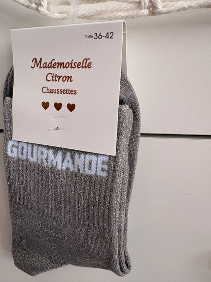 Chaussettes hautes pailletées “Gourmande”