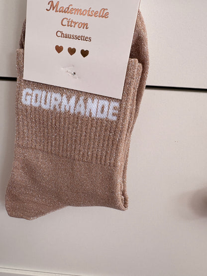Chaussettes hautes pailletées “Gourmande”