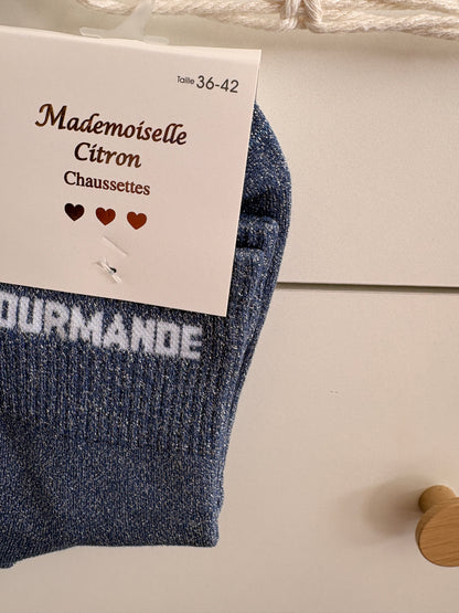 Chaussettes hautes pailletées “Gourmande”