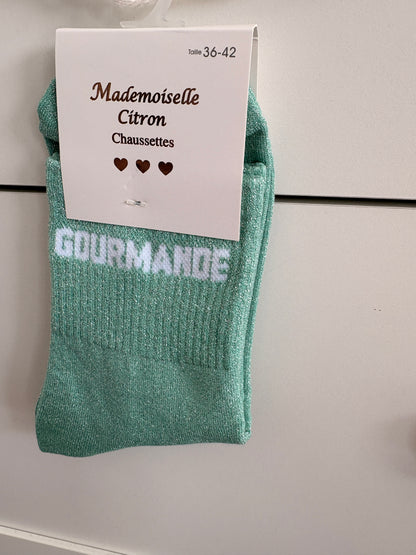 Chaussettes hautes pailletées “Gourmande”
