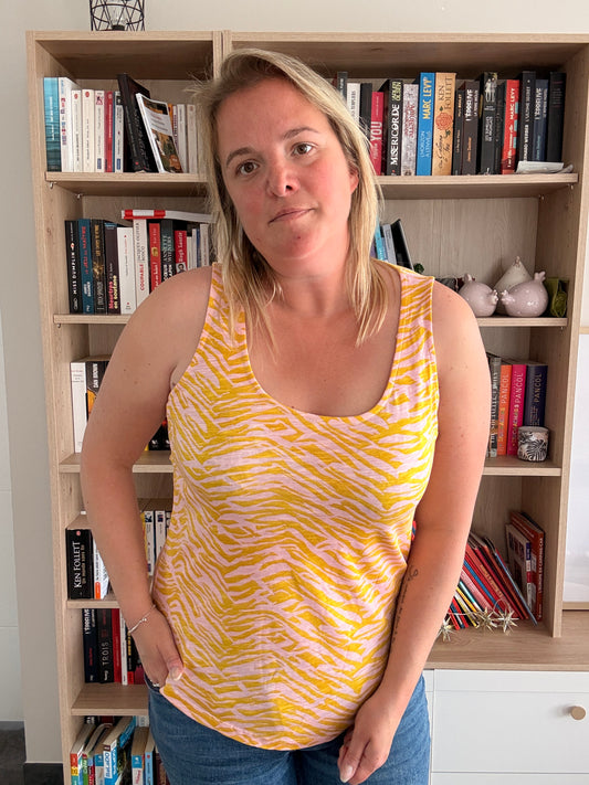 Débardeur Upcyclé Bariolé Jaune – Coton & Lin, Fabriqué au Portugal