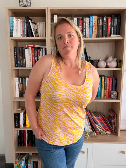 Débardeur Upcyclé Bariolé Jaune – Coton & Lin, Fabriqué au Portugal