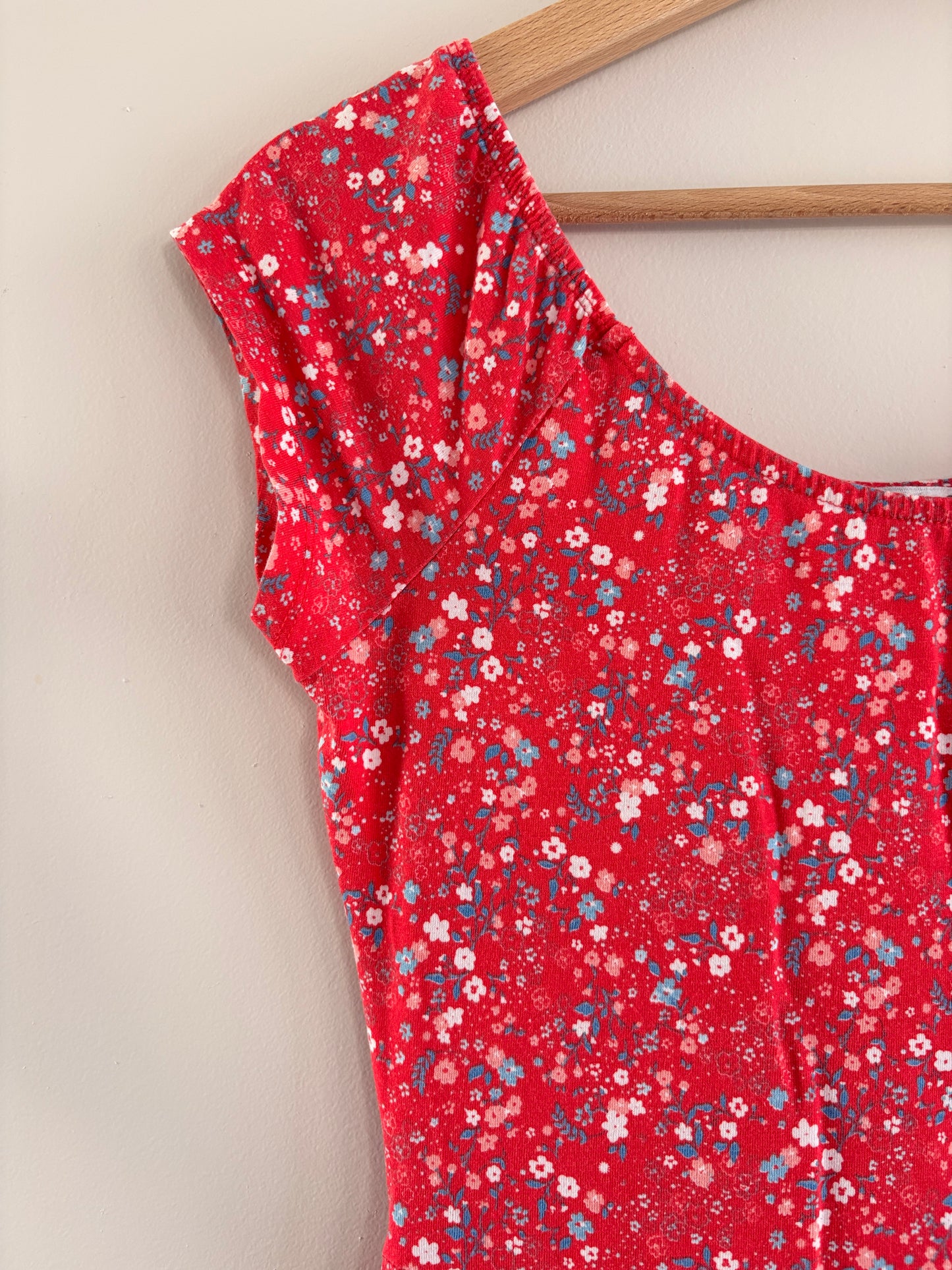 Robe Fleurie Rouge À Manches Courtes – Imprimé Ditsy taille S/36