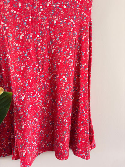 Robe Fleurie Rouge À Manches Courtes – Imprimé Ditsy taille S/36