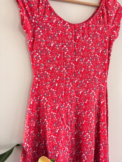 Robe Fleurie Rouge À Manches Courtes – Imprimé Ditsy taille S/36