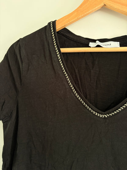 T-shirt Noir Col V – Liseré Tressé Bicolore Promod taille M