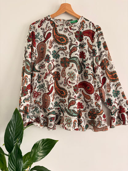 Blouse Paisley Ivoire Manches Volantées – United Colors of Benetton taille M