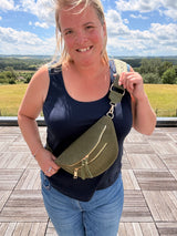 Sac banane velours côtelé kaki avec poches zippées - femme