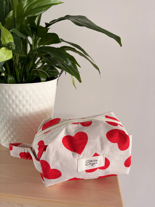 Trousse de Maquillage Femme Motif Cœurs – Pochette Cosmétique Zippée Tendance | Le Petit Placard