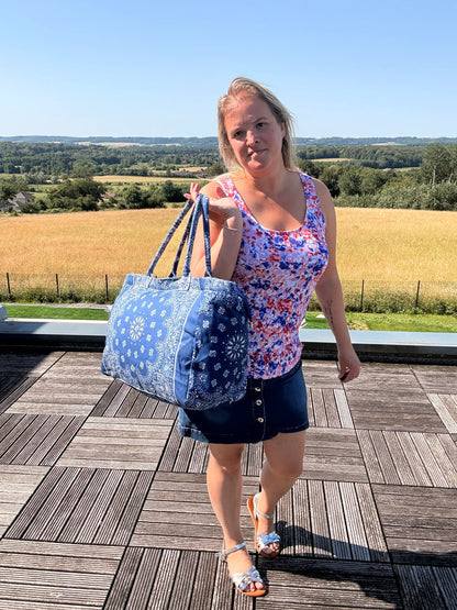 Sac Cabas Coton Paisley Bleu – Grand Format Zippé Plage & Quotidien