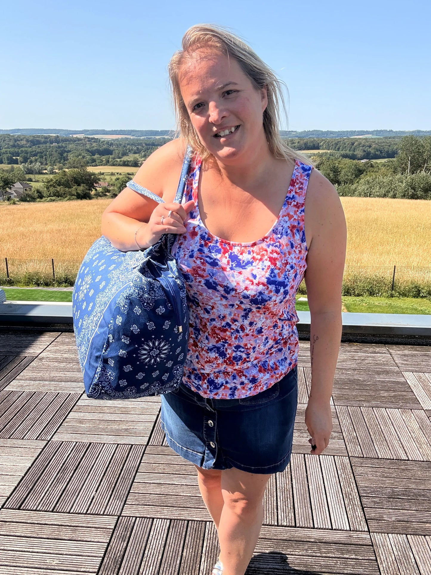 Sac Cabas Coton Paisley Bleu – Grand Format Zippé Plage & Quotidien