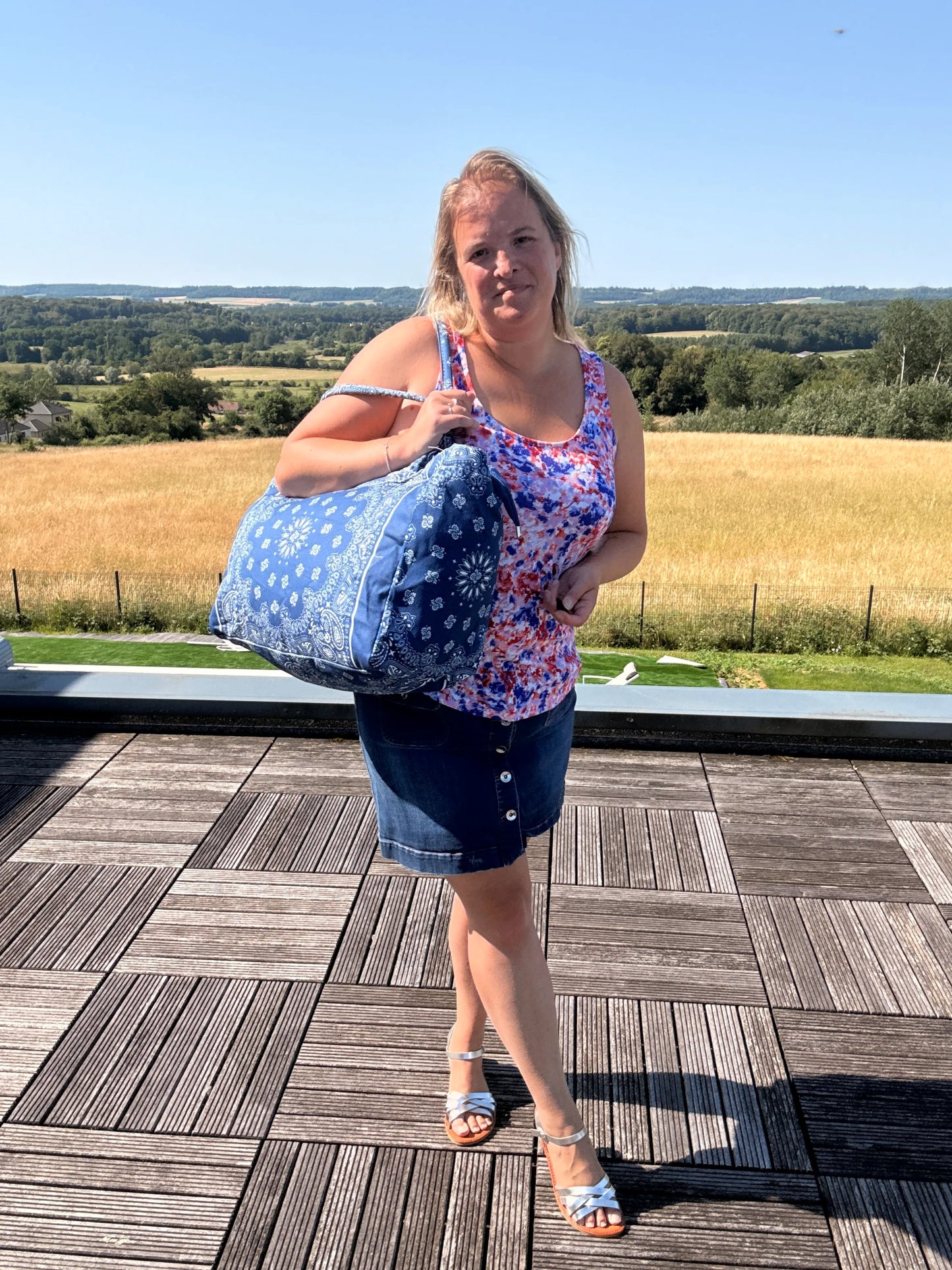 Sac Cabas Coton Paisley Bleu – Grand Format Zippé Plage & Quotidien